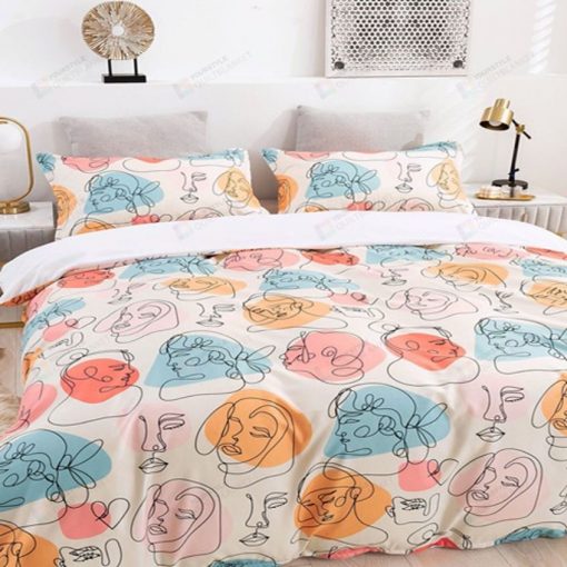 Line Draw Faces Art Pattern Bedding Set