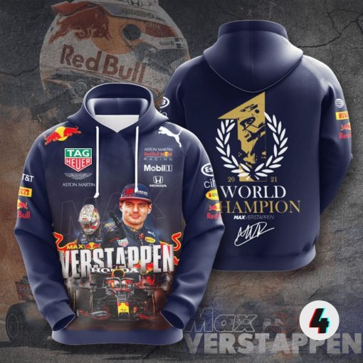 Max Verstappen 2021 Formula 1 World Champion Signature Hoodie All Over Print 3D