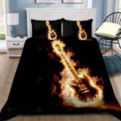 Music Electric Guitar Rock On Fire Bedding Set