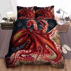 Octopus Red Monster Bricks Bedding Set