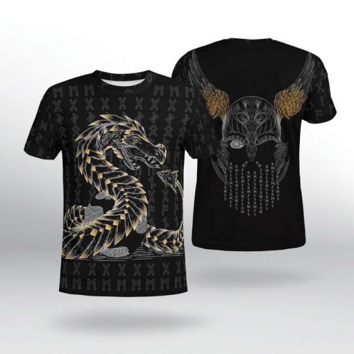 Odin And Jormungandr Viking 3d T Shirt