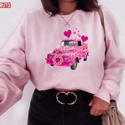 Pink Leopard Truck Happy Valentine’s Day Unisex Sweatshirt