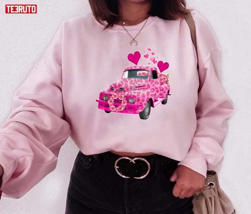 Pink Leopard Truck Happy Valentine’s Day Unisex Sweatshirt