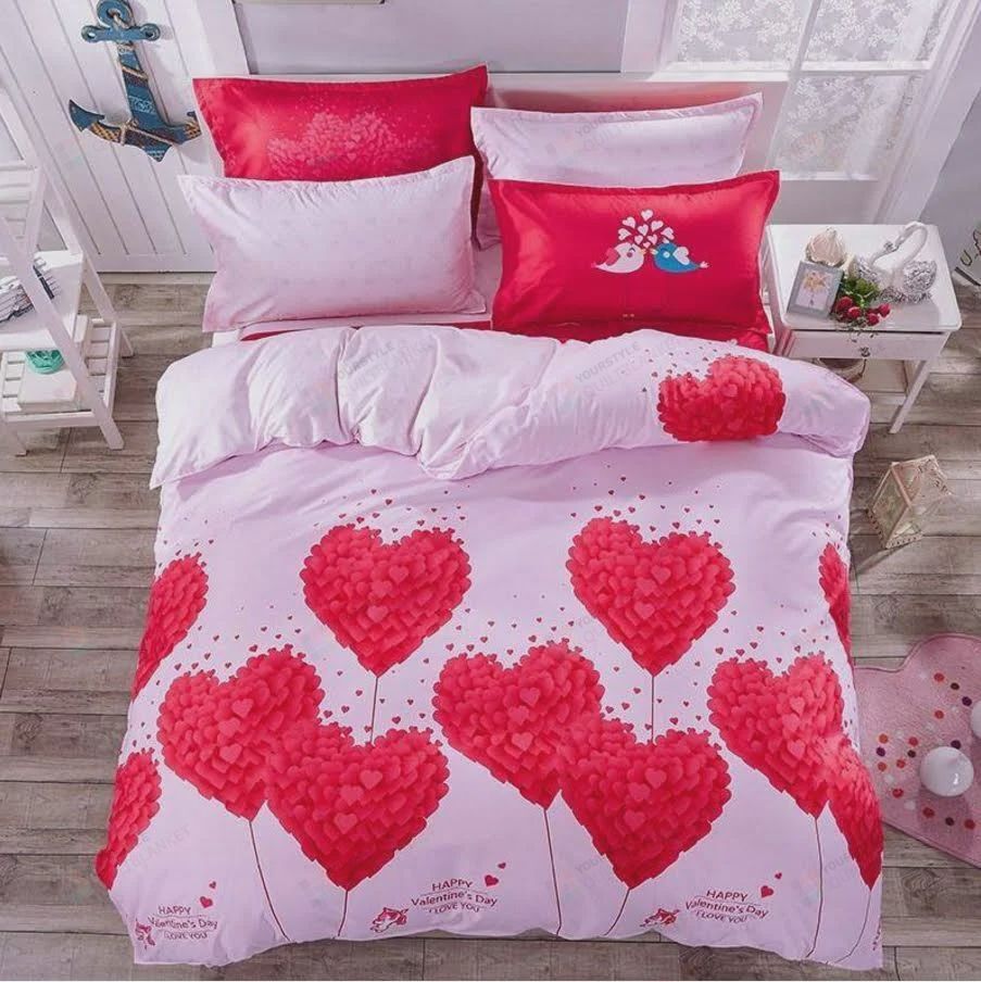 Red Hearts Print Valentine'S Bedding Set