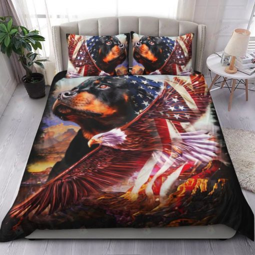 Rottweiler And Eagle American Flag Bedding Set