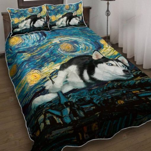 Siberian Husky Starry Night Quilt Bedding Set