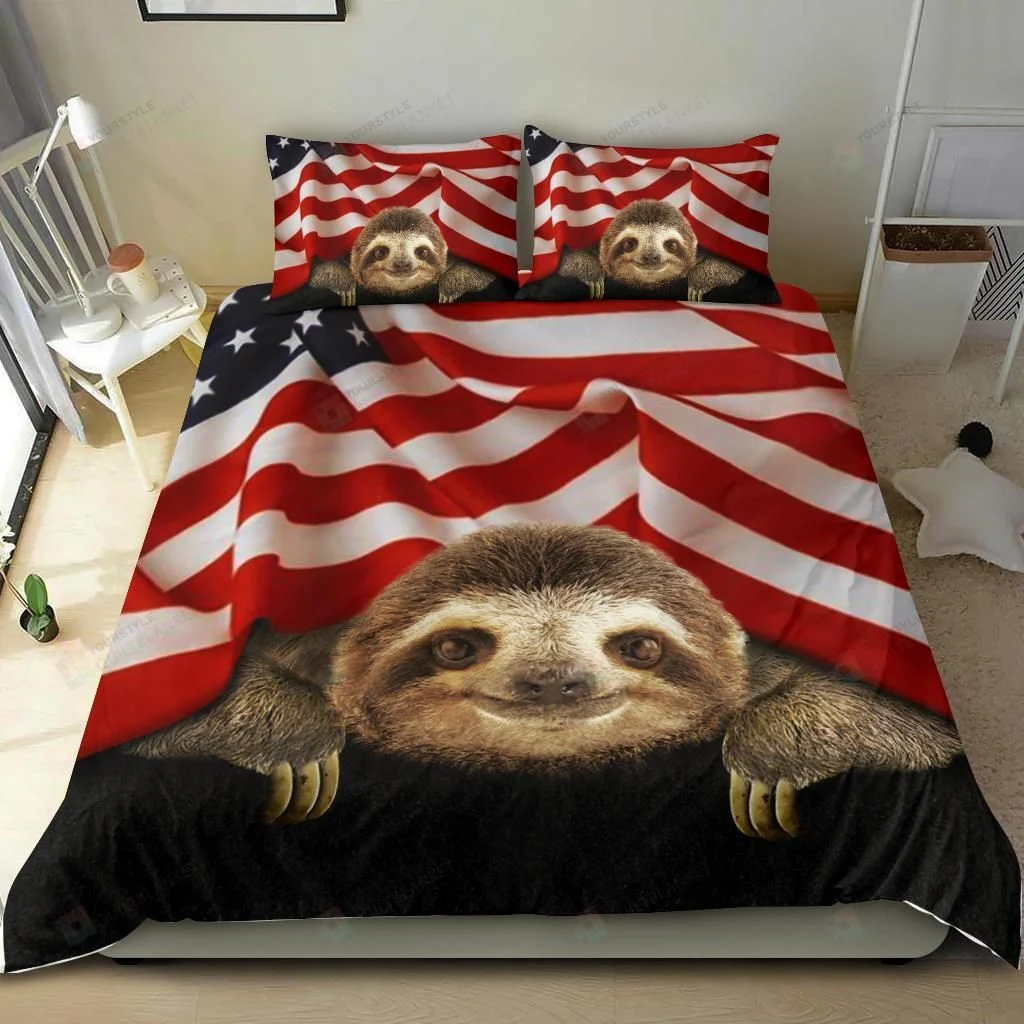 Sloth American Flag Bedding Set