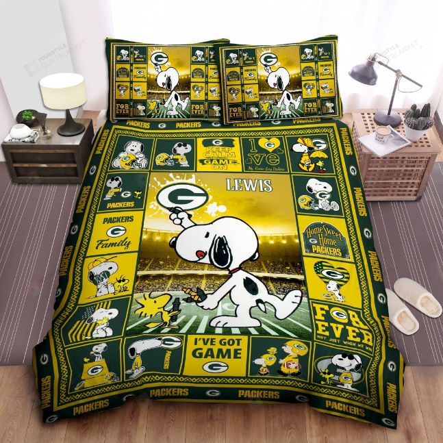 Snoopy Custom Name Green Bay Packers Bedding Set - Teeruto