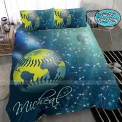 Softball Green Earth Personalized Bedding Set