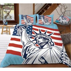 Statue Of Liberty With American Flag Bedding Set