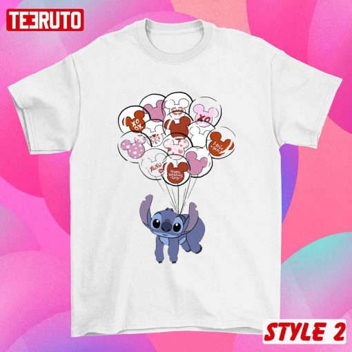 Stitch And Angel Balloons Matching Couple Disney Valentine T-Shirts