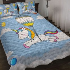 Unicorn Horse Fly Sky Blue Knitted Background Quilt Bedding Set