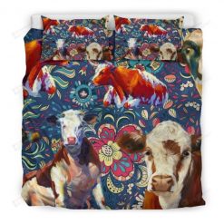 Vintage Flower Cows Bedding Set