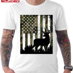 Camo American Flag Deer Elk Buck Hunting USA Hunter Unisex T-Shirt