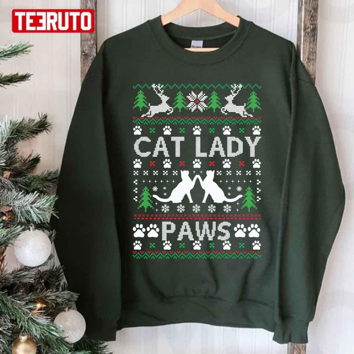 Cat Lady Paws Ugly Christmas Funny Unisex Sweatshirt