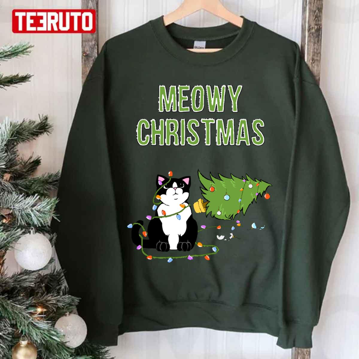 Christmas Cat Tuxedo Xmas Tree Funny Kitty Meowy Unisex Sweatshirt