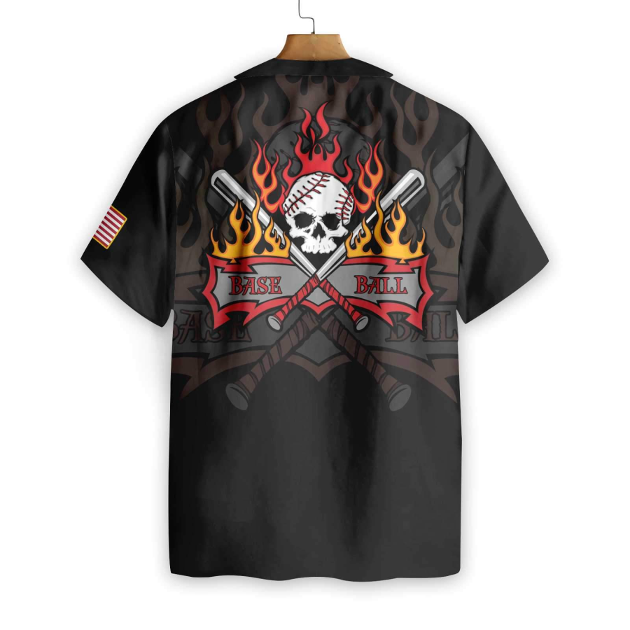 Flame Baseball Skull Hawaiian Shirt