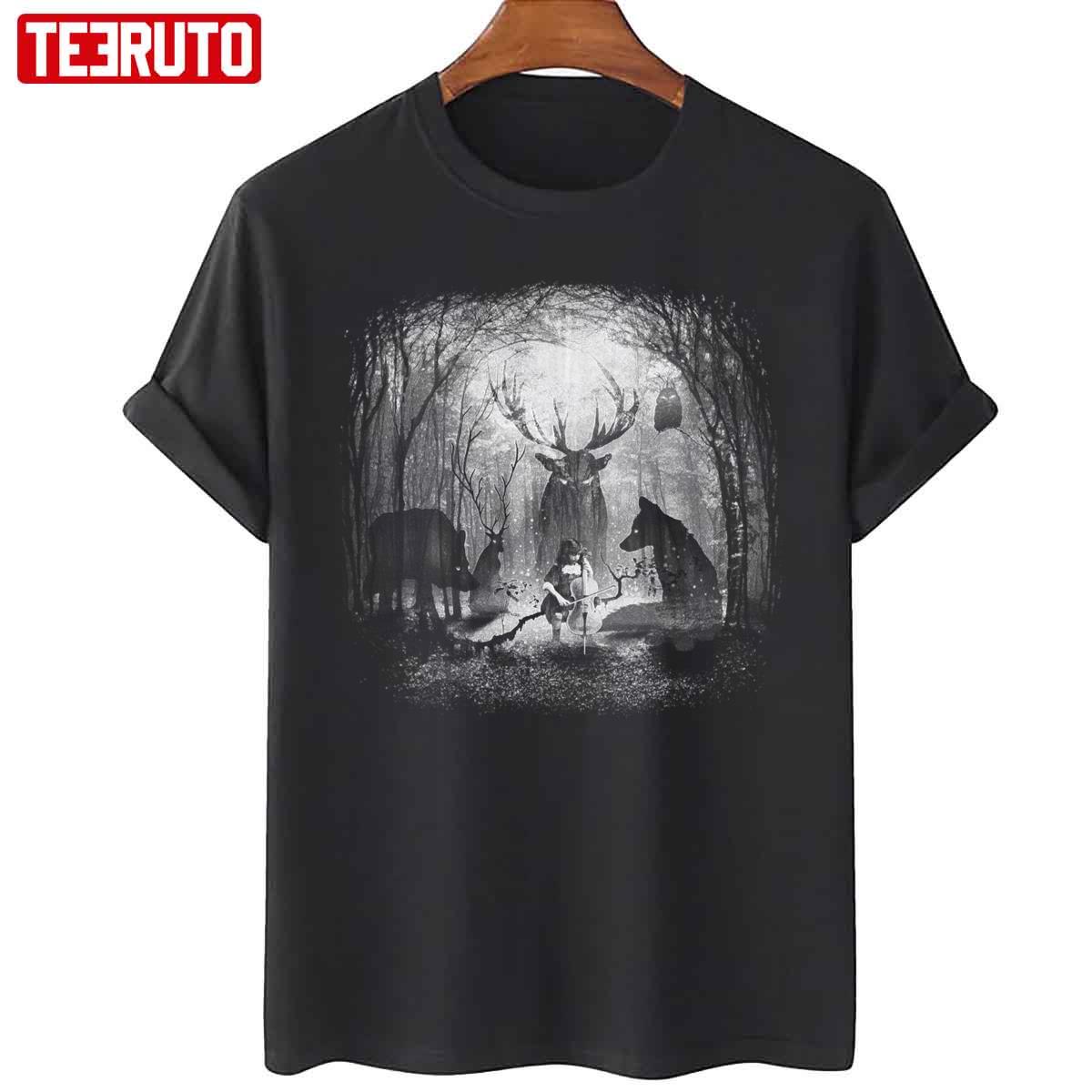 Fox Wolf Deer And Forest Cello Music Unisex T-Shirt