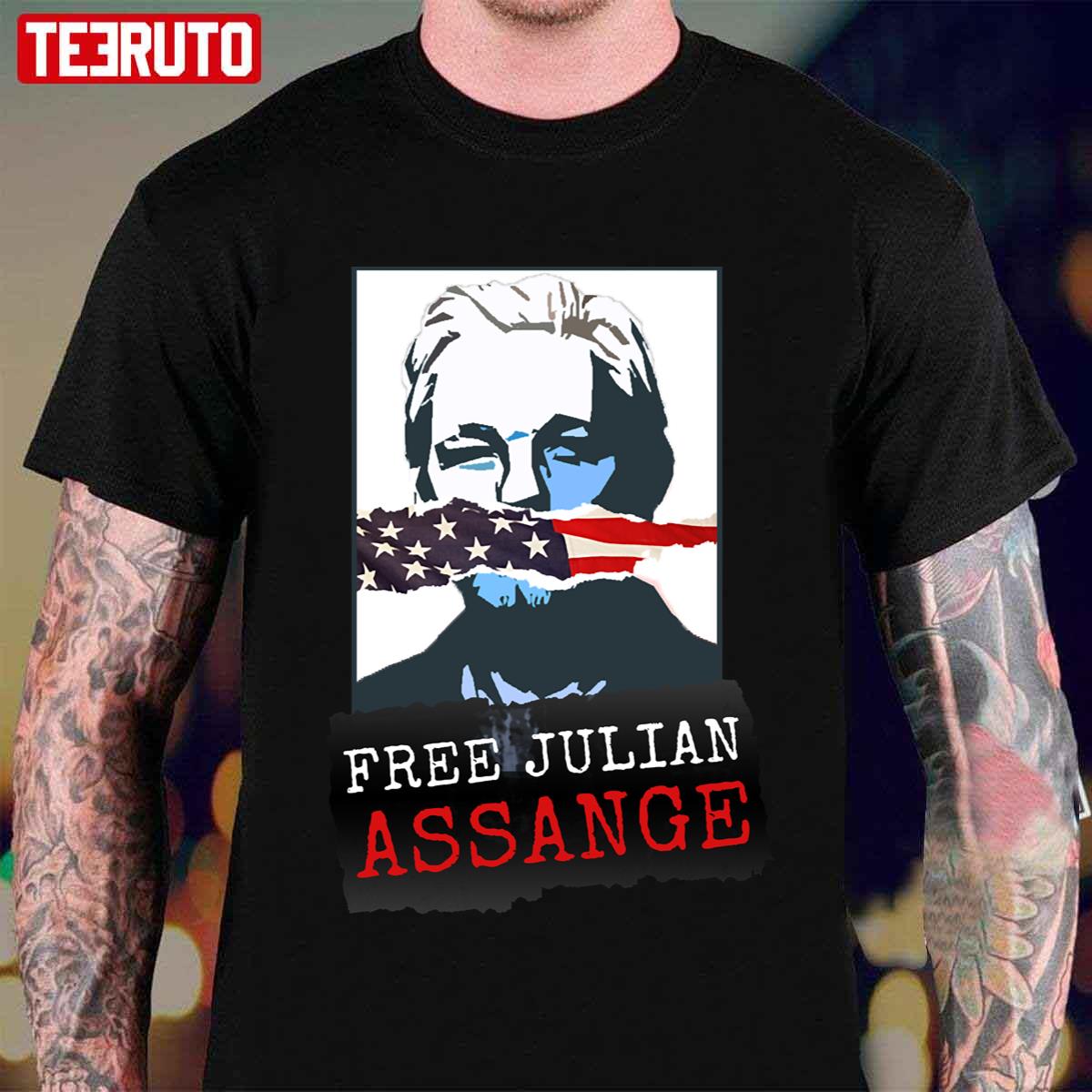 Free Julian Assange Draw Unisex T Shirt Teeruto