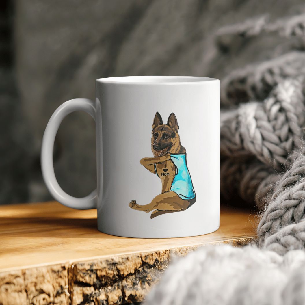 Funny German Shepherd Dog I Love Mom Tattoo Ceramic Coffee Mug - Teeruto