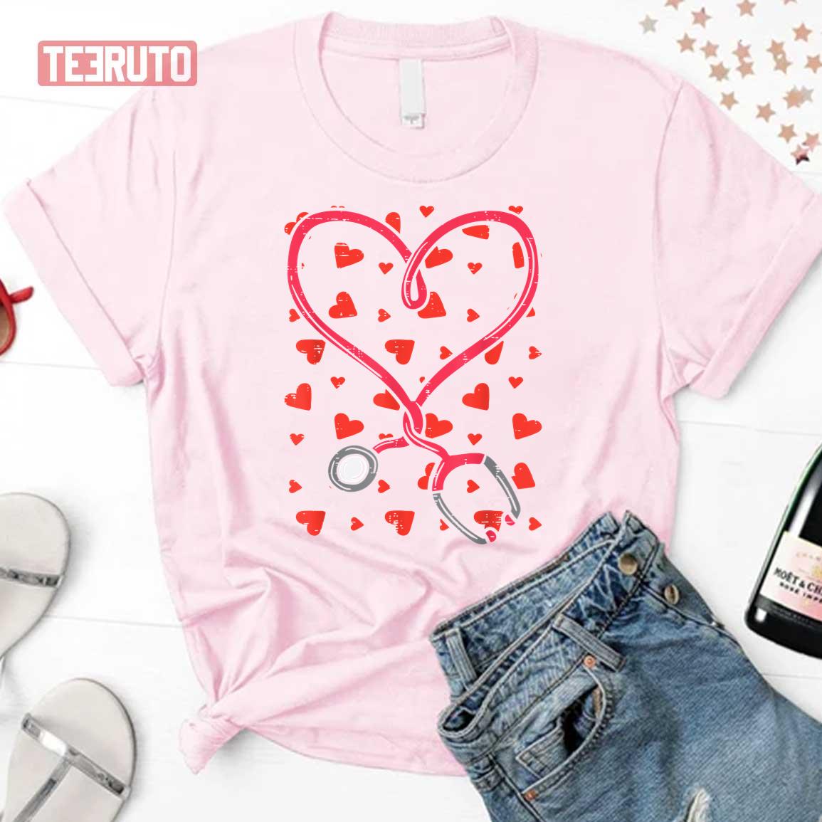 Heart Stethoscope Cute Love Nursing Valentines Day Unisex Sweatshirt T-Shirt