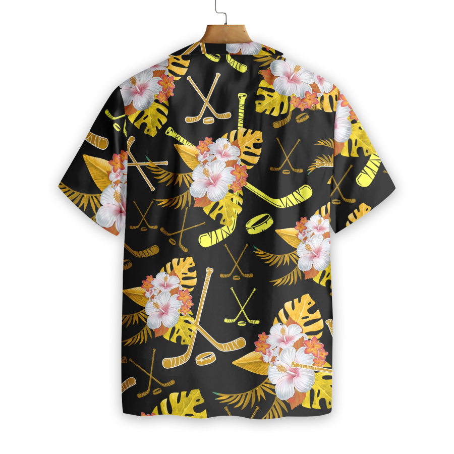Hockey Tropical Black &amp Yellow Hawaiian Shirt