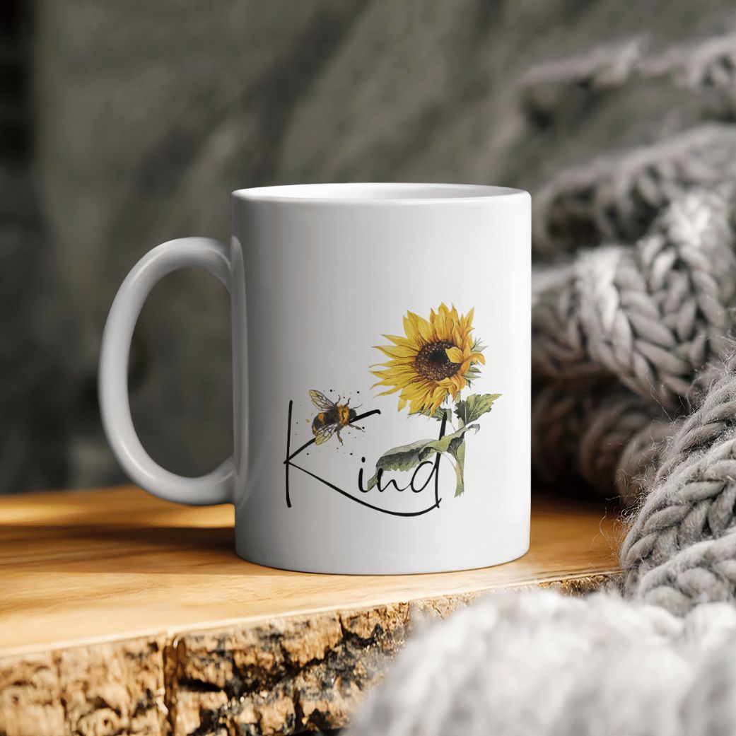 Kind Bee Sunflower Ceramic Mug