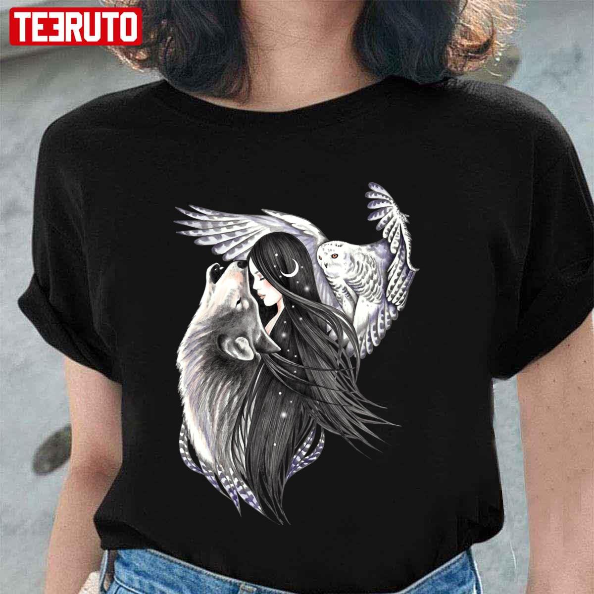 Magic Forest Wolf And Owl Unisex T-Shirt