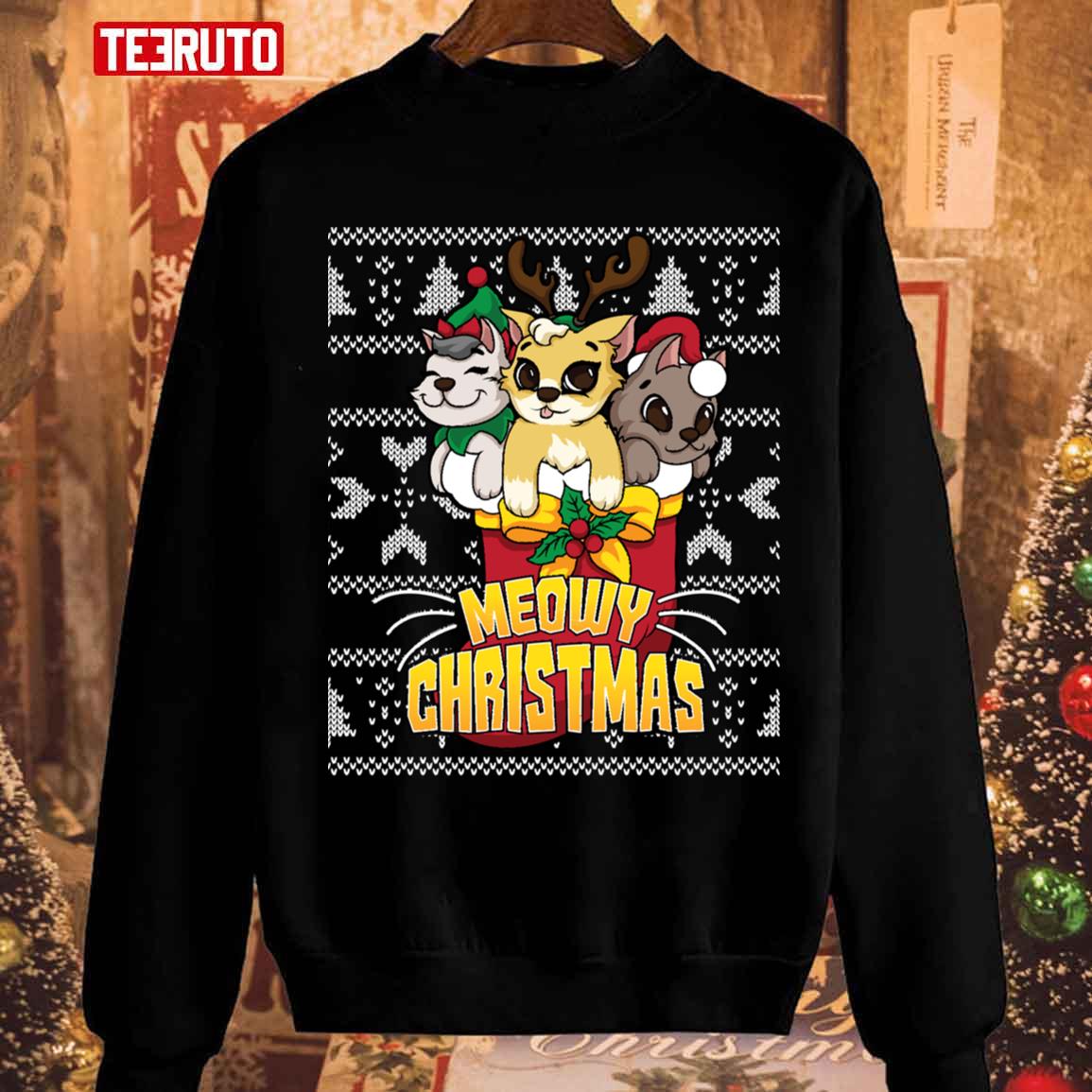 Meowy Catmas Holiday Merry Christmas Ugly Unisex Sweatshirt