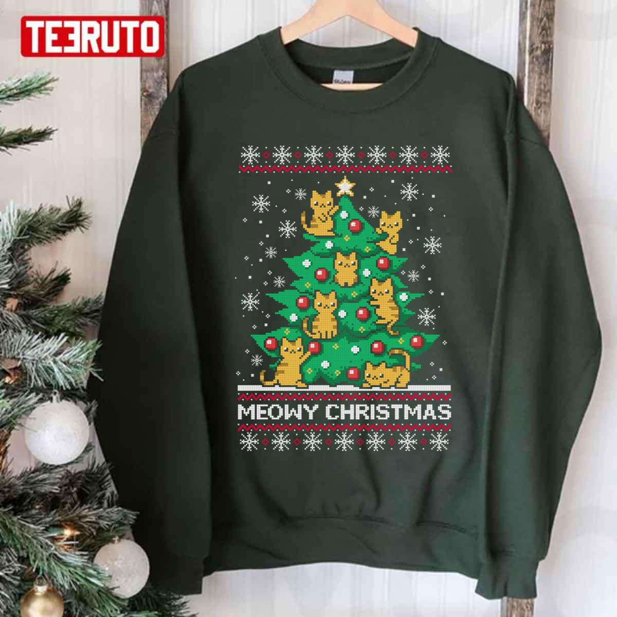 Meowy Christmas Ugly Cat Xmas Unisex Sweatshirt