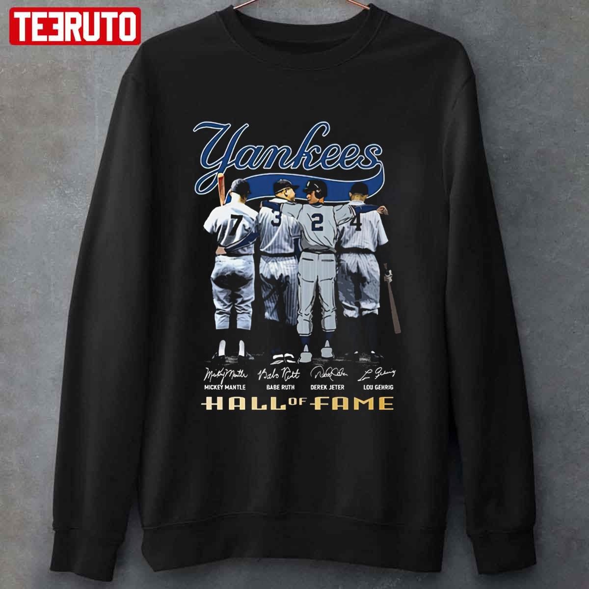 Ruth Mantle Jeter and Gehrig New York Yankees signatures shirt