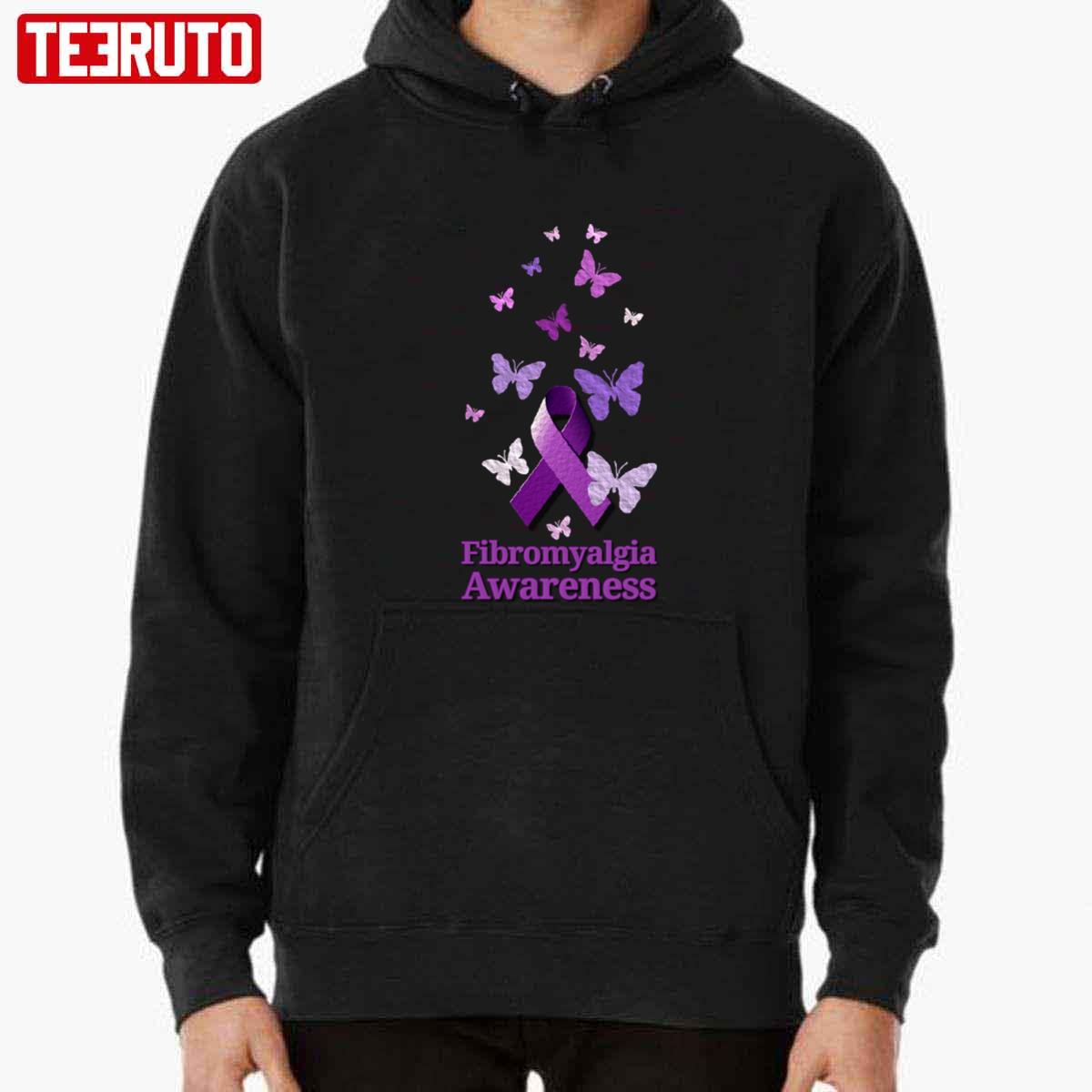 Purple Ribbon Fibromyalgia Awareness Butterflies Unisex T-Shirt
