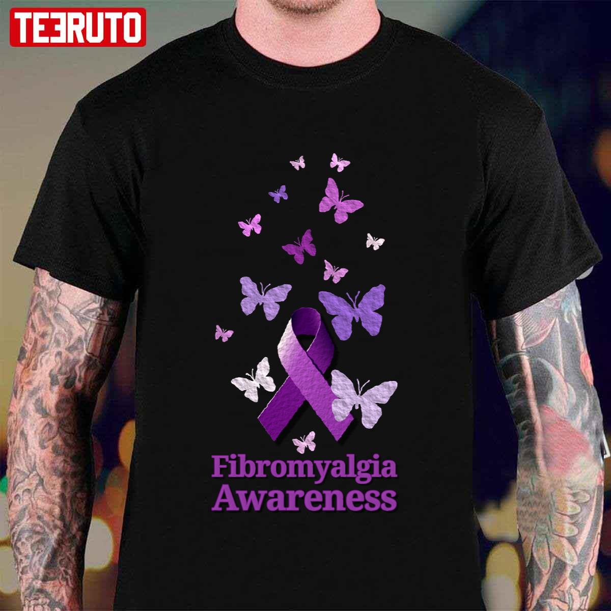 Purple Ribbon Fibromyalgia Awareness Butterflies Unisex T-Shirt