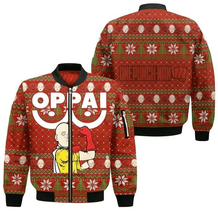 Saitama Oppai Ugly Christmas One Punch Man  Anime Manga 3D Bomber Jacket