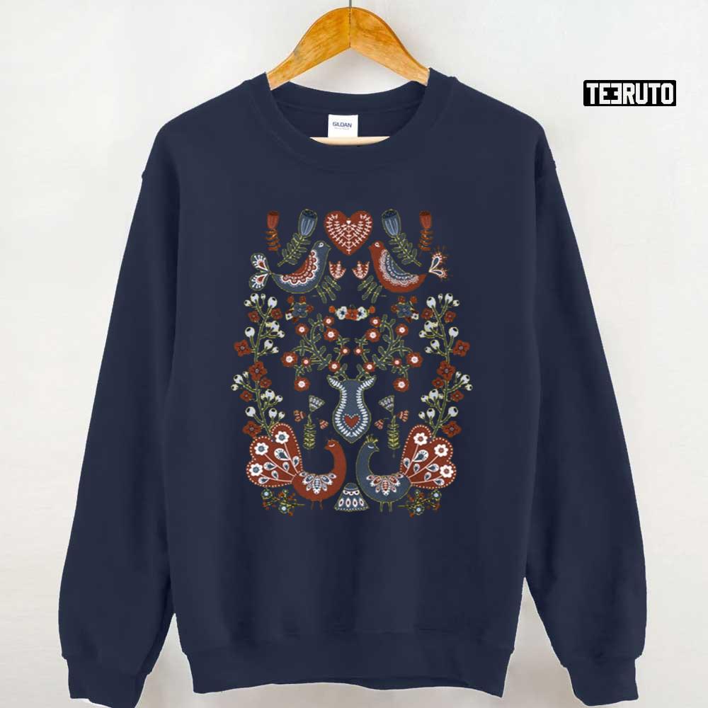 Scandinavian Christmas Norwegian Folk Art Botanical Unisex Sweatshirt