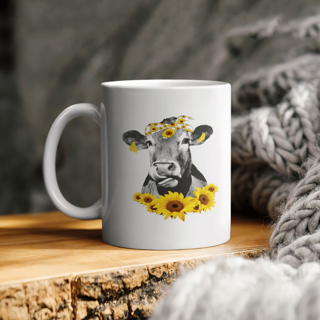Sunflower Cow Ceramic Coffee Mug