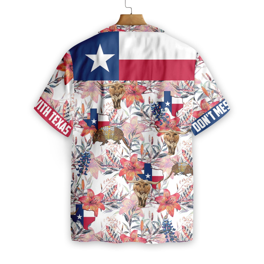 Texas Longhorn Bluebonnet and Armadillo Hawaiian Shirt