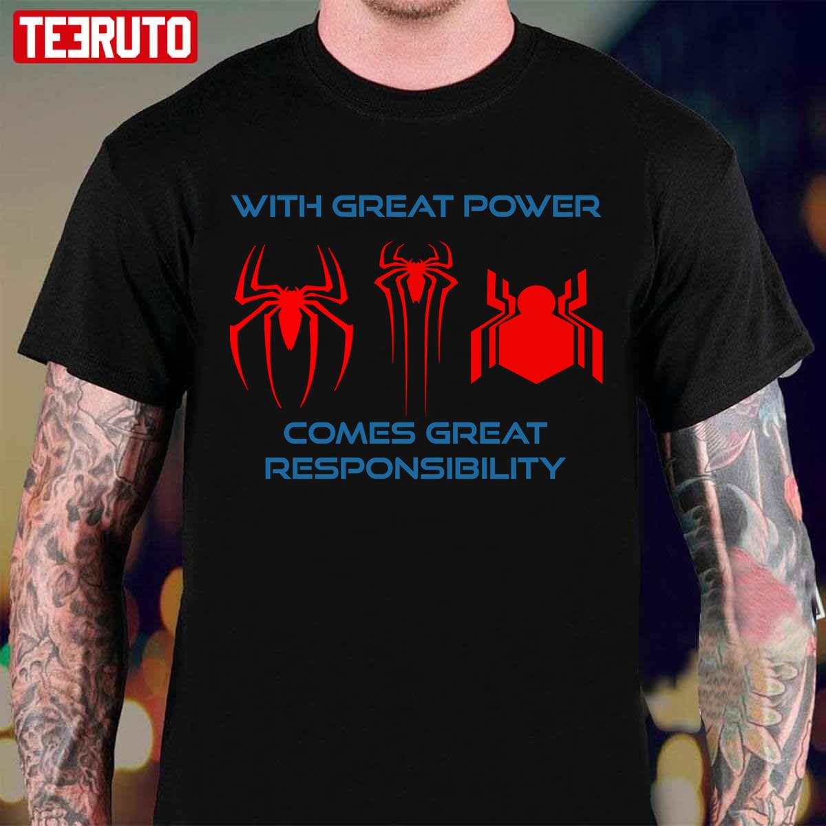 Three Spider-man Marvel With Great Power Comes Great Responsibility Unisex T-Shirt