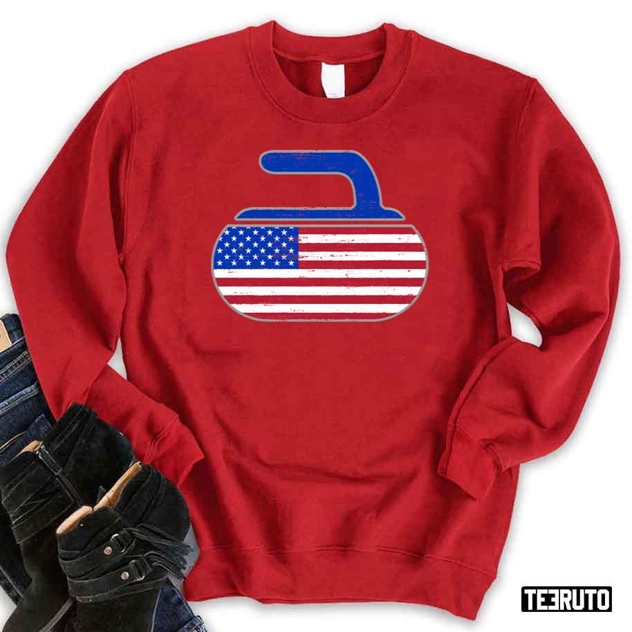 Usa Curling Stone Distressed American Flag Unisex Sweatshirt