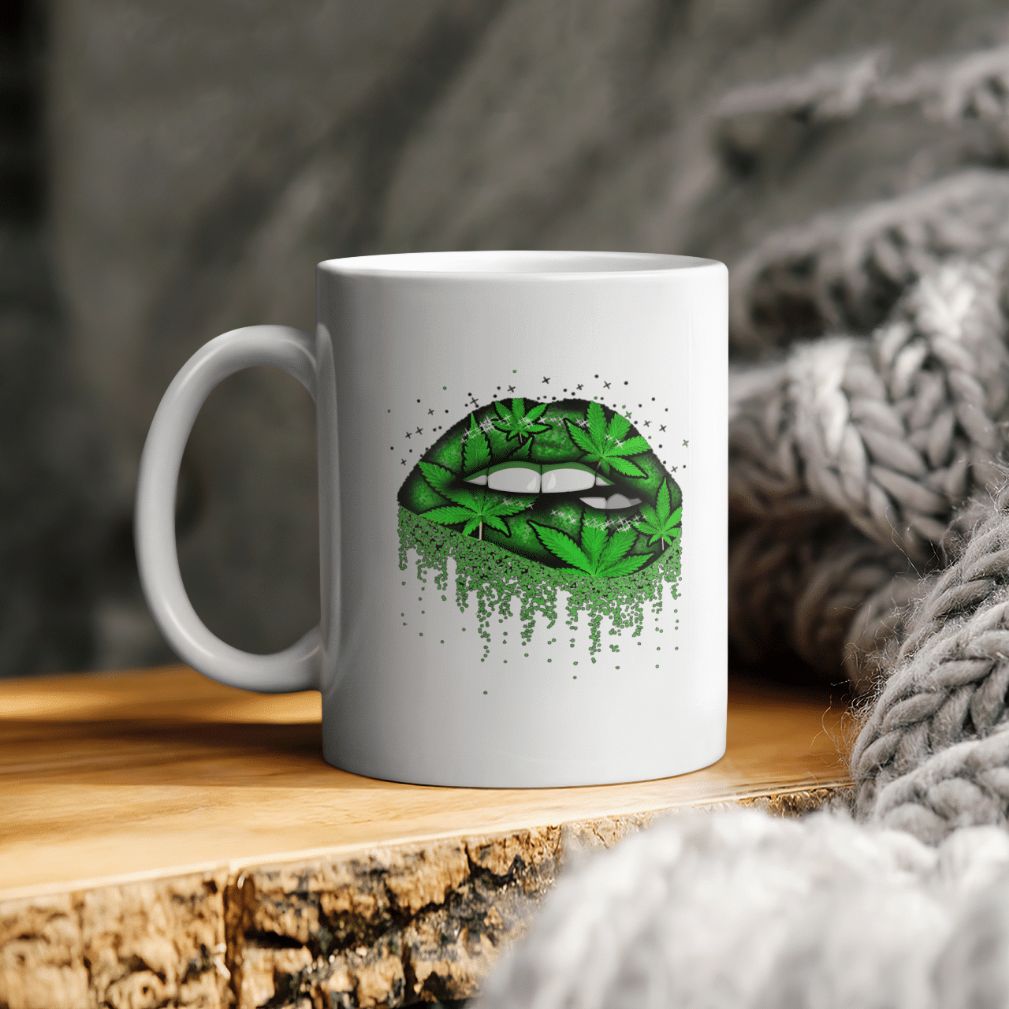 Weed Lip Marijuana Leaf White Ceramic Coffee Mug