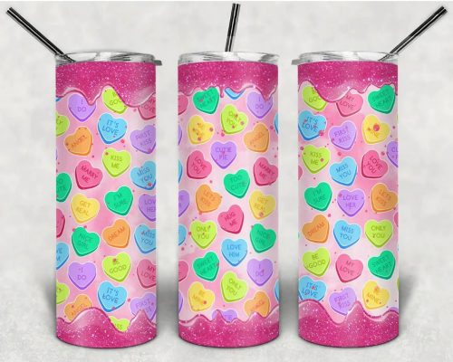 20 oz Skinny Sublimation Designs Dripping Candy Hearts Tumbler - Teeruto