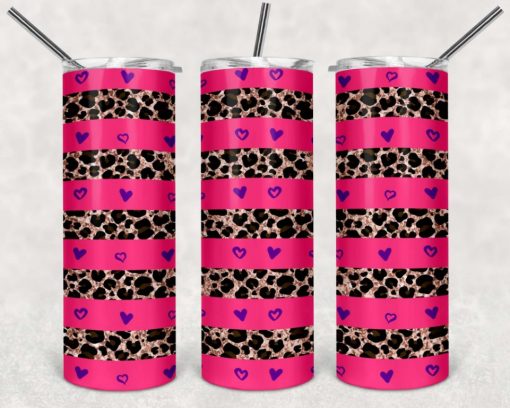20 oz Skinny Sublimation Valentine Pink Leopard Tumbler