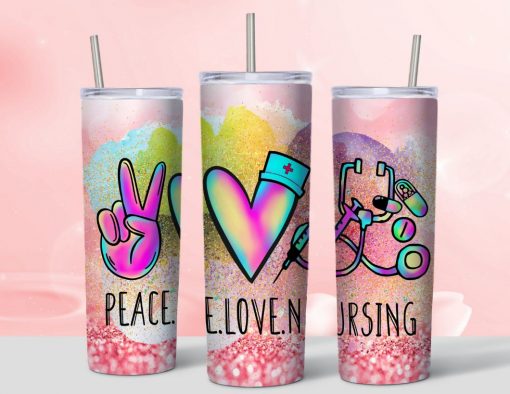 20 oz Skinny Valentines Nurse Peace Love Nursing Tumbler