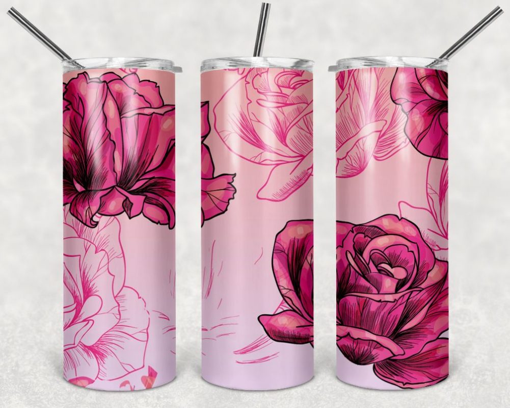 20oz Skinny Tumbler Sublimation Design Floral Pink Rose Pattern ...