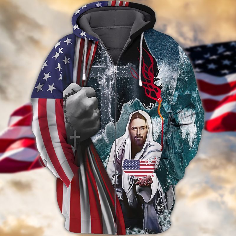 4th Of July Independence Day American Jesus 3d Zip Hoodie