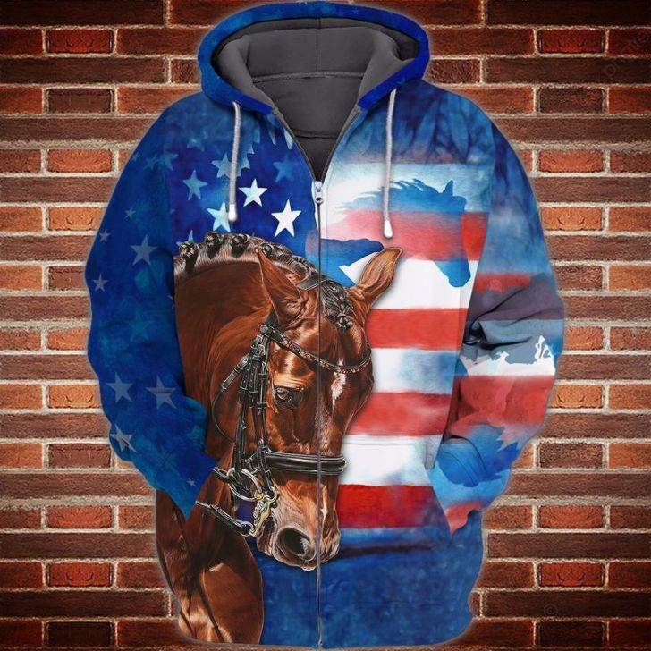 4th Of July Independence Day American Love Horse 3d Zip Hoodie