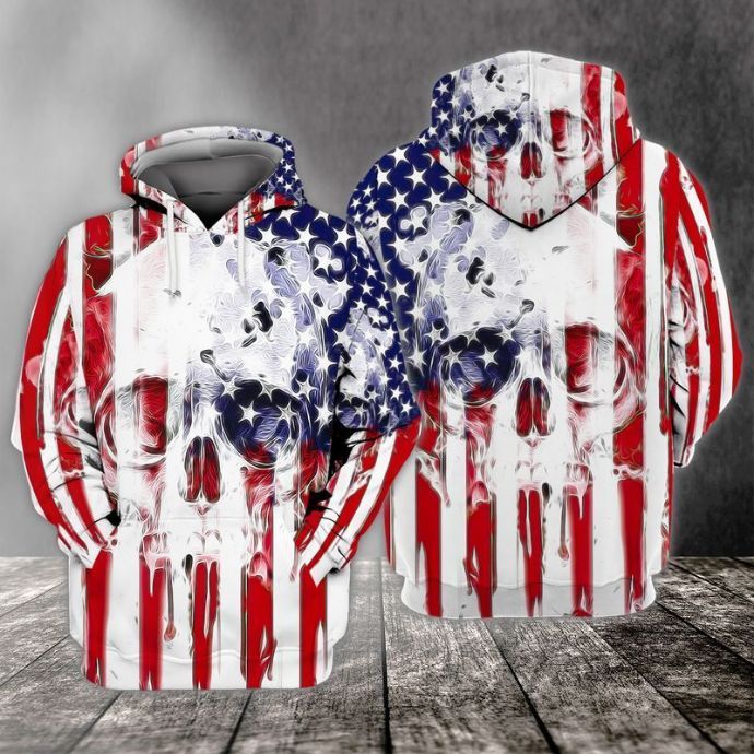 4th Of July Independence Day American Skull 3d Zip Hoodie