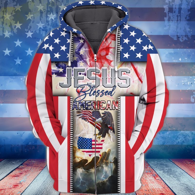 4th Of July Independence Day Jesus Blessed American 3d Zip Hoodie