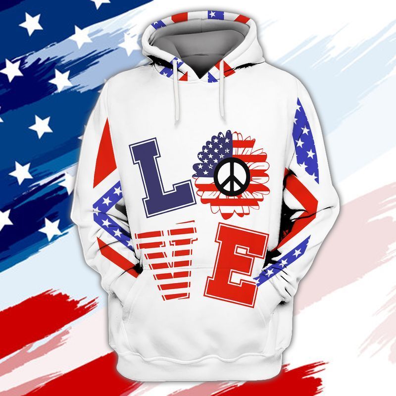 4th Of July Independence Day Love America Peace 3d Zip Hoodie