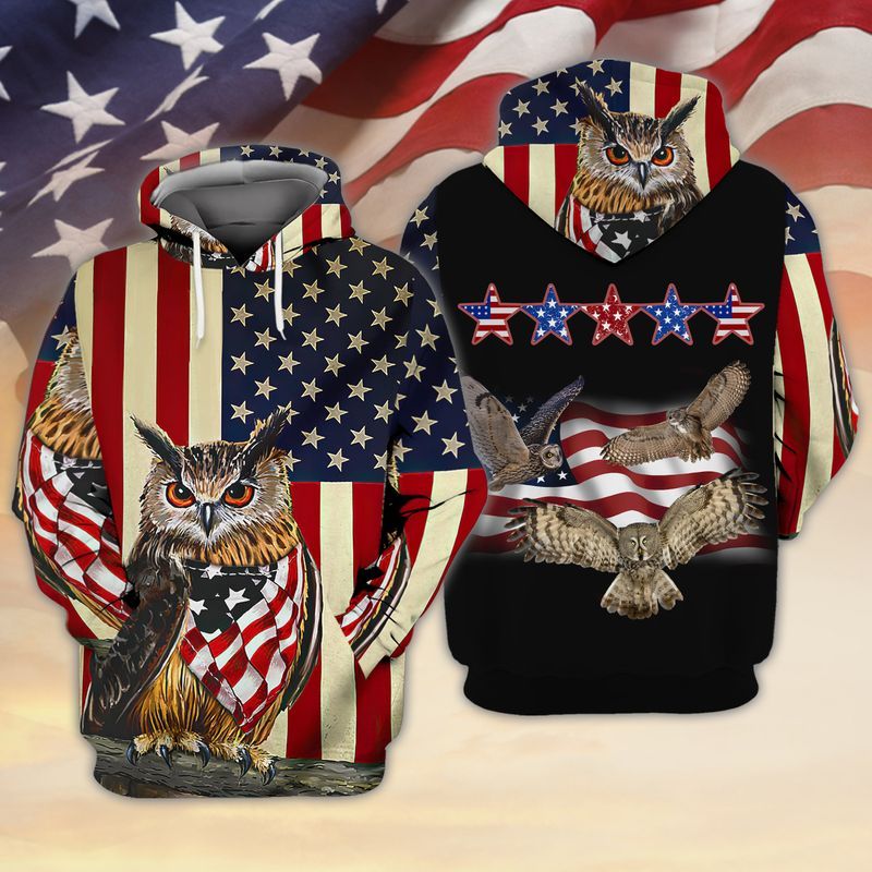 4th Of July Independence Day Owl American Flag 3d Zip Hoodie